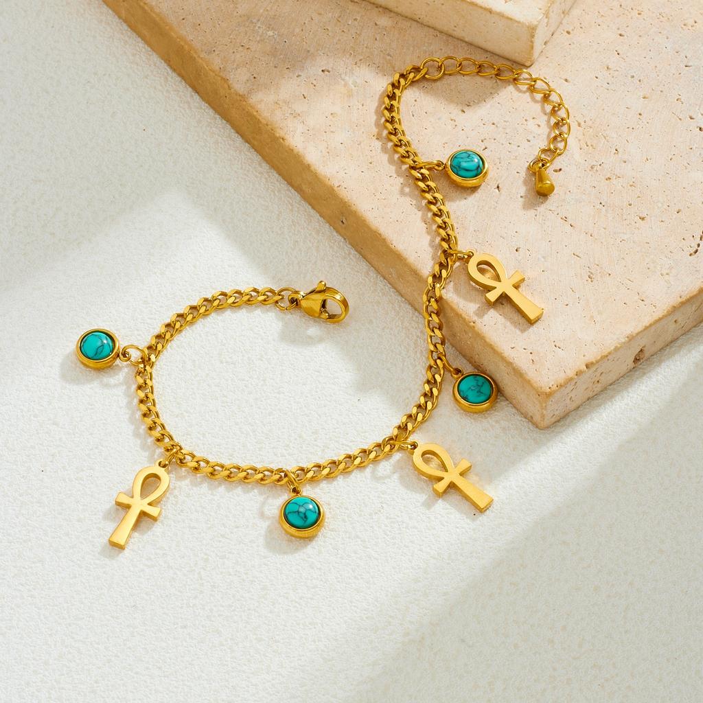 316L Stainless Steel Turquoise Gold Color Chain Bracelet For Women Girl Fashion New Trendy Jewelry Party Gift Vacation