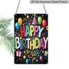 2D Flat, 1pc Colorful "Happy Birthday" Balloon & Gift Metal Wall Art Sign - 8*12 Inch Aluminium Fun Party Decor, Black Background Festive Plaque
