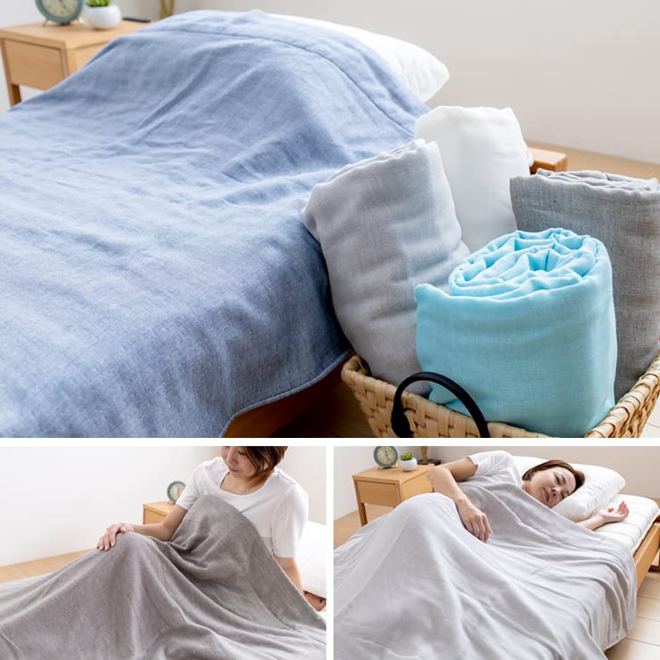 Imabari gauze with Imabari certification made in towel plain 5-layer blanket, 100% cotton, mark, Japan, blanket, simple, (single, navy)