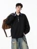 Unisex Heavyweight Faux Two-Piece Half-Zip Polo Sweatshirt, Autumn College Style, Lapel, Pullover, Loose Casual Top, Trendy.