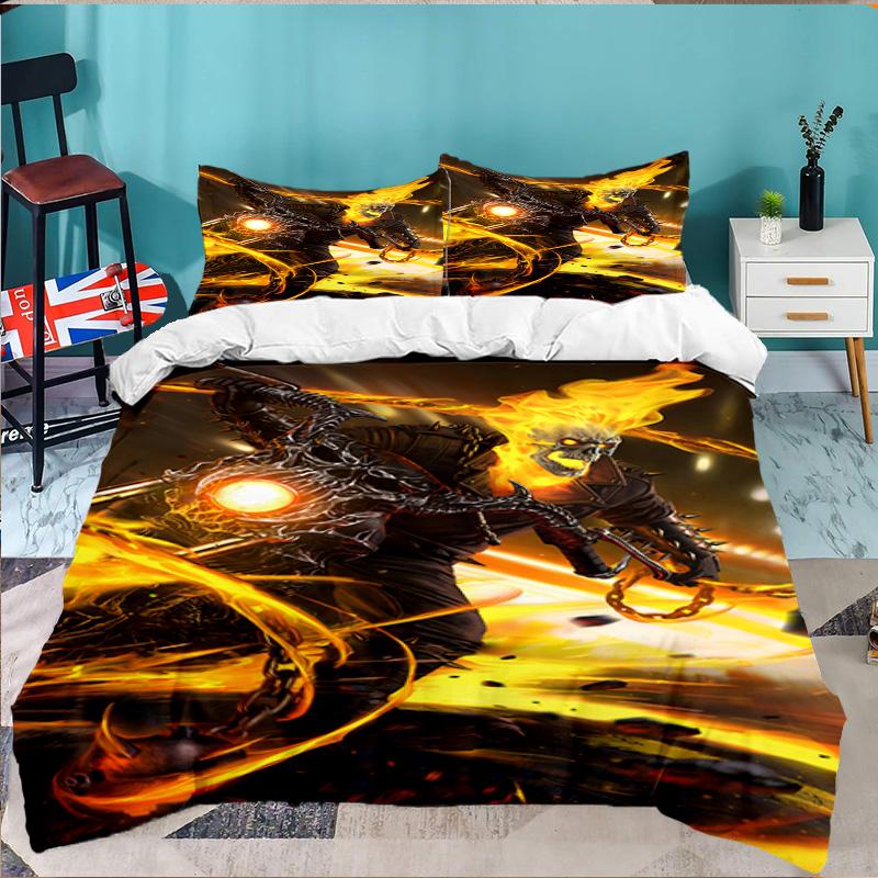 Rider On Fire 3PCS Bedding set,Ideal for 1pc Duvet Cover And 2pcs Pillowcases Perfect for Fan gift,Ideal for Bedroom, Dormitory
