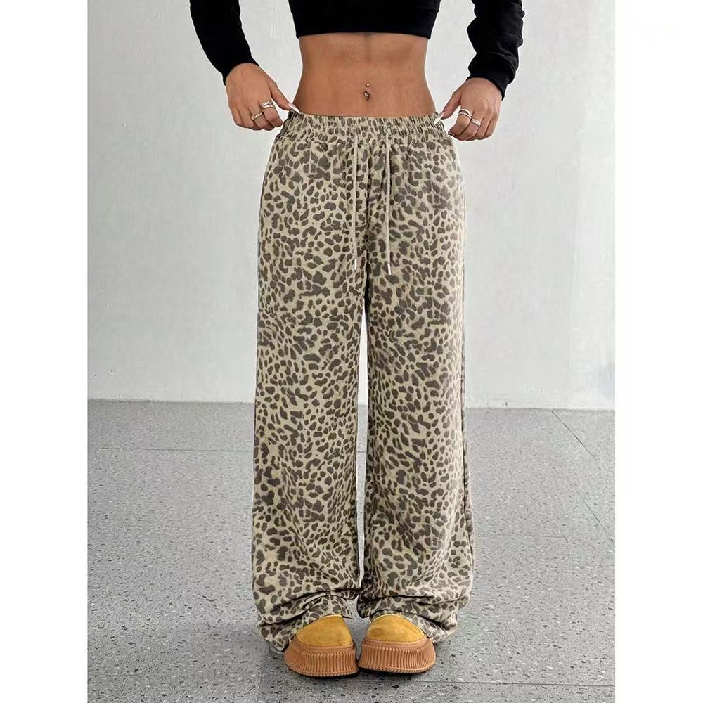 Heißer Verkauf Baggy Straight Leg Jeans für Damen Mädchen High Waist Leopard Print Denim Hose Damen Retro Mode Freizeithose