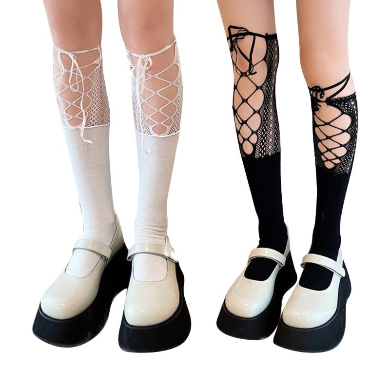 Womens Fashion Lace Mesh Knee Socks Sexy Patchwork Calf Socks Lace Socks for Ladies Decorations Long Fishnet Stockings