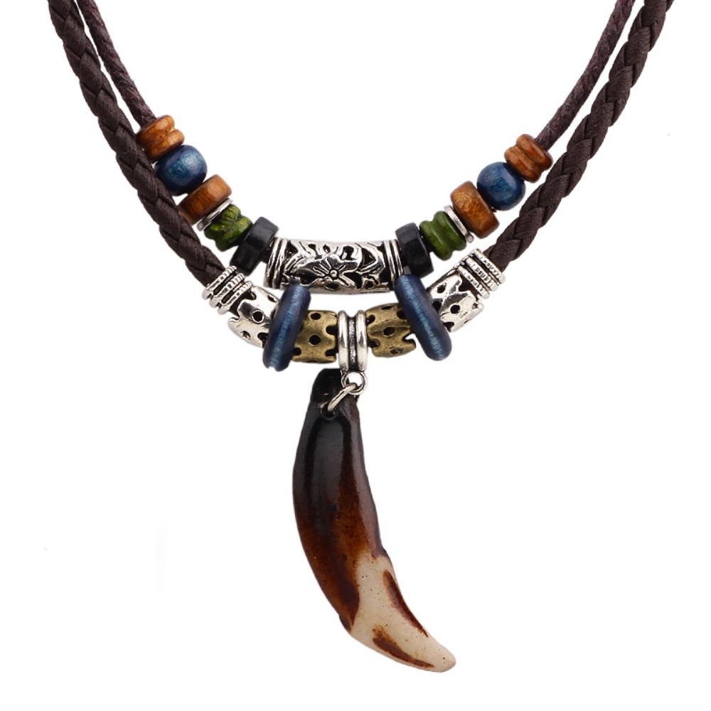 

Goth Multi-layer Ancient Tribe Vintage Coin Pendant Leather Beaded Weaved Prayer Necklace Fashion Jewelry Gifts