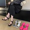 2025 summer Internet celebrity new with skirt high heels sandals women wear silver black word with stiletto sandals