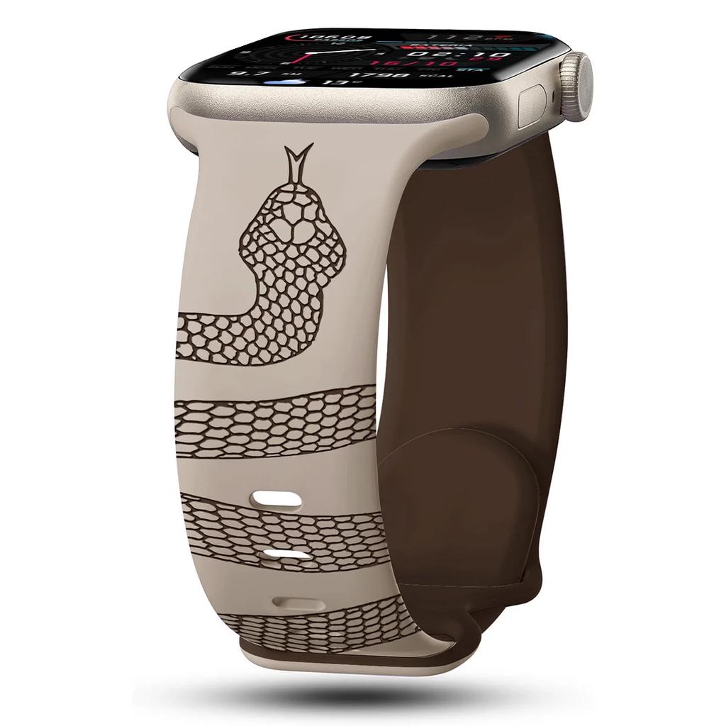 Engraved Snake Silicone Starp for Apple Watch 42mm 46mm 49mm 41mm 45mm 40mm 38mm for Watch Series 10 9 8 7 6 5 SE Sport Band