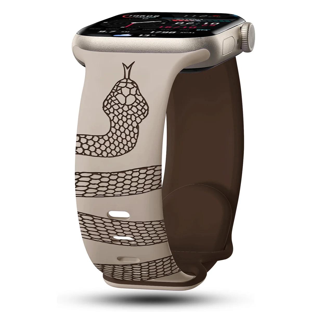 

Ремешок из силикона с гравировкой в ​​виде змеи для Apple Watch 42 мм 46 мм 49 мм 41 мм 45 мм 40 мм 38 мм для Watch Series 10 9 8 7 6 5 SE Sport Band Series 10 42mm