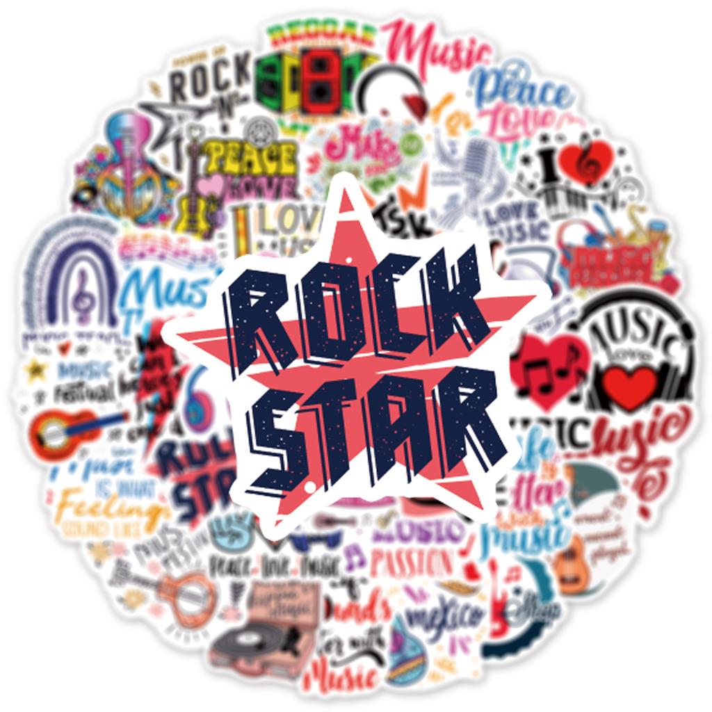 50/100PCS Small Fresh Music Graffiti Stickers Luggage Stationery Phone Guitar Cups Waterproof Text Stickers