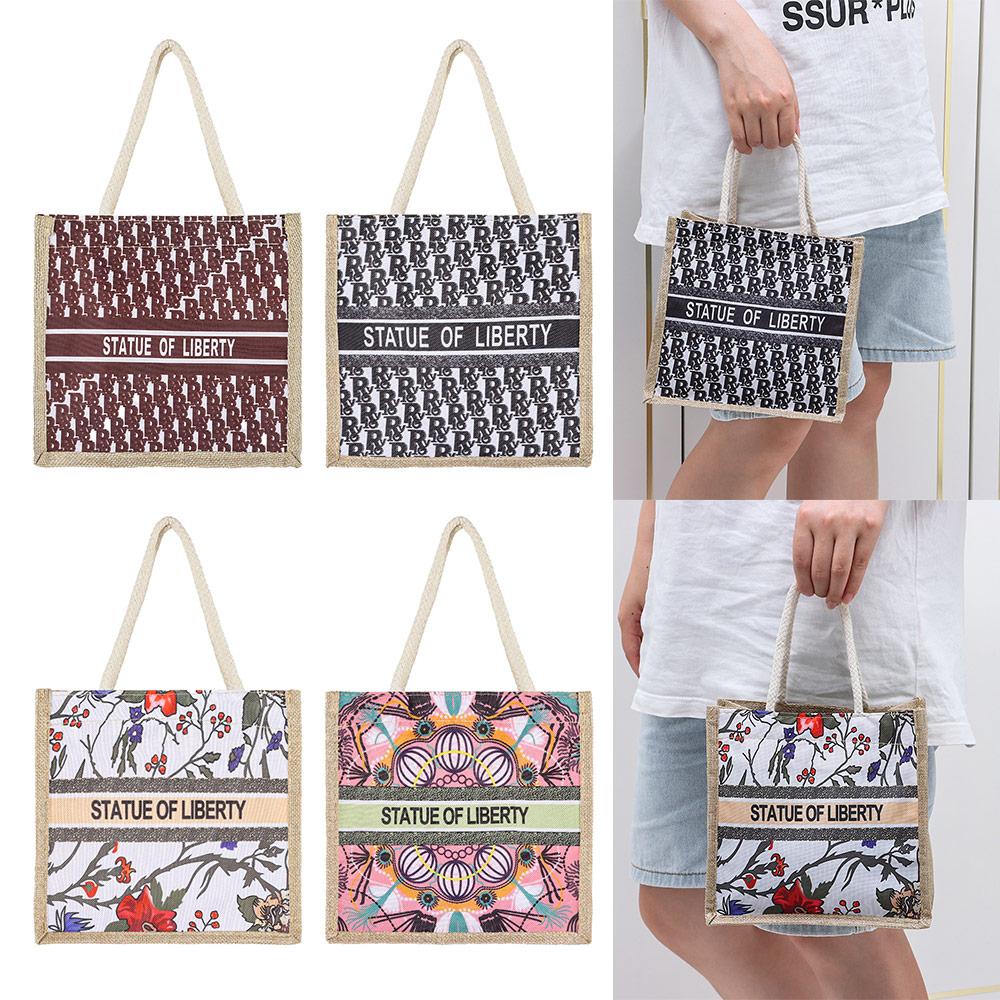 Portable Linen Tote Bag High-capacity Shopping Bag Hot Sale Versatile Handbag  Beach