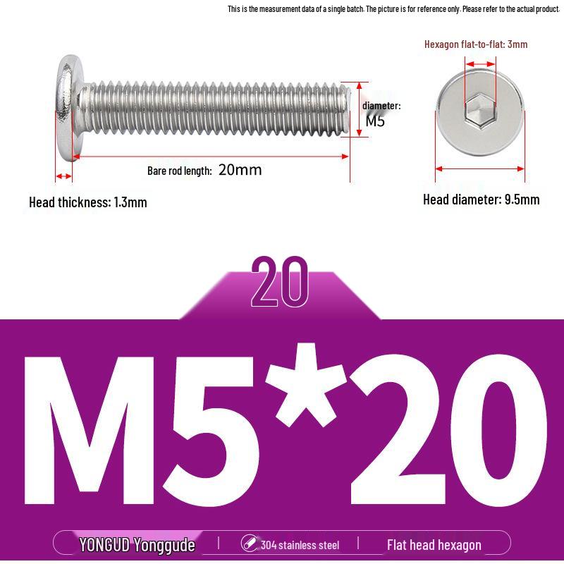 304 Stainless Steel Ultra-Thin Flat Head Hex Socket Bolt, M2-M12