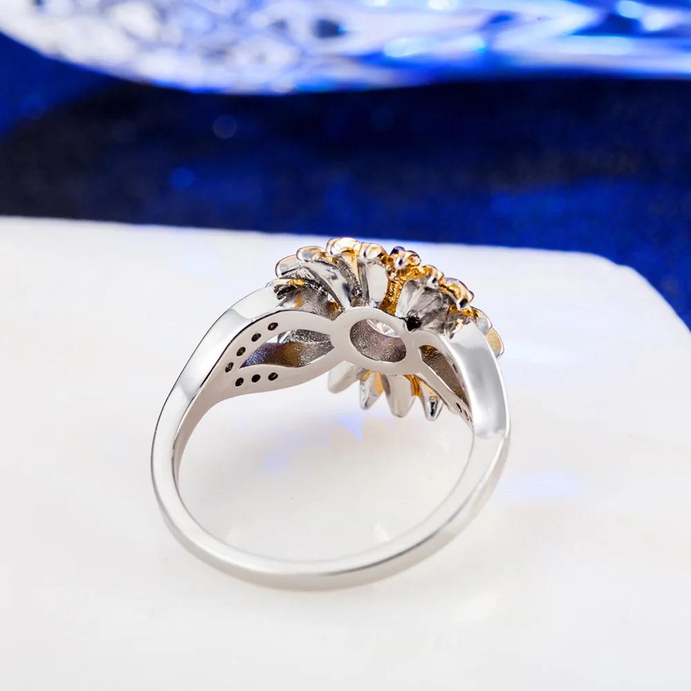 Jewelry Femme Color Cute Sunflower Crystal Wedding Rings For Women  HipHop Party Wedding Gift Creative Vintage