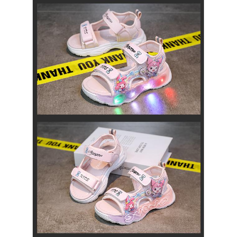 Summer New Girls' My Melody Princess Sandals Children's Kuromi Velcro Glowing Student Beach Shoes