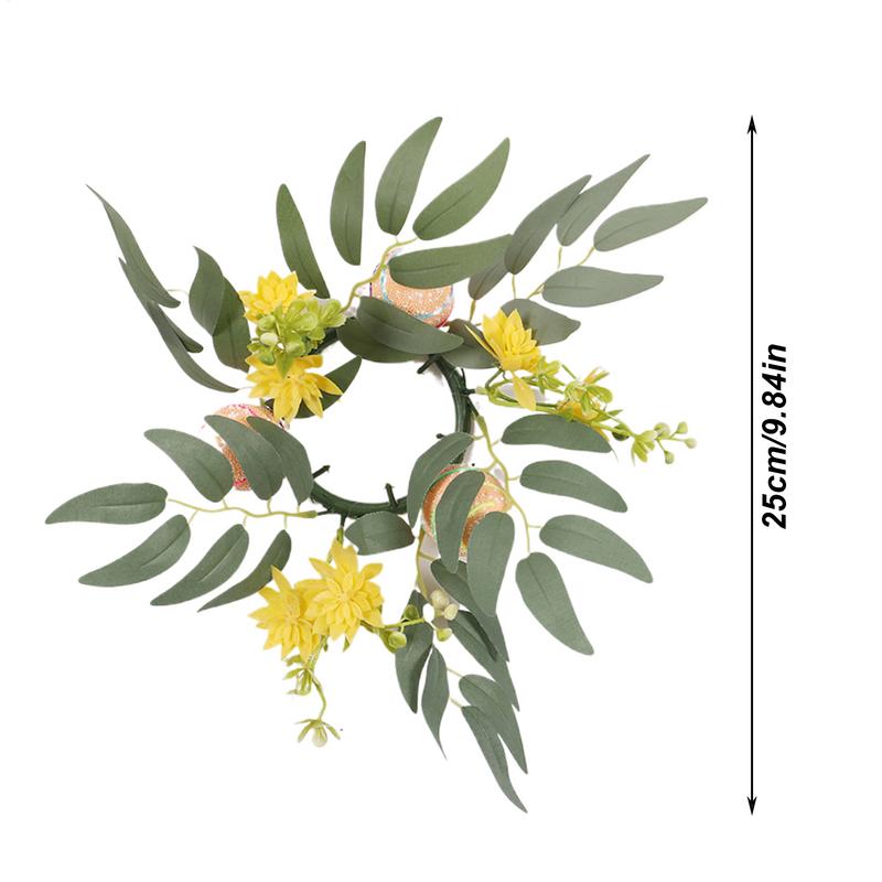 Easter Egg Candle Ring Wreath Small Candle Rings for Pillars Spring Candle Ring Wreaths Artificial Easter Candle Holder Ring