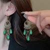 New Chinese antique super fairy bamboo flower pearl fringed stud earrings ear hook explosion Chinese style versatile earrings earrings