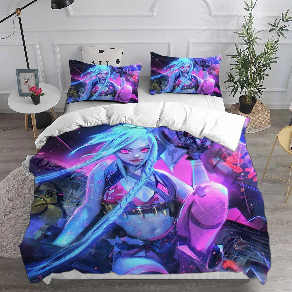 3D Print Game Girs Jinx Arcane Bedding Set Pillowcase Duvet Cover Double Twin Full Queen King Adult Kids Bedclothes Quilt Cover