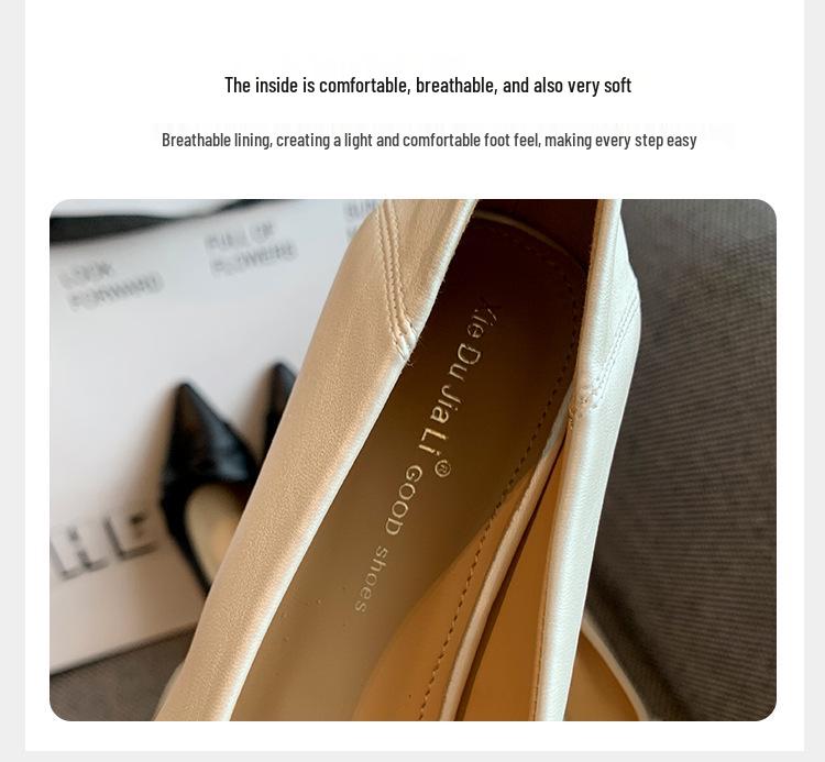 Women's French Style Chunky Heel Pointed Toe Leather Shoes, Autumn 2025 Edition