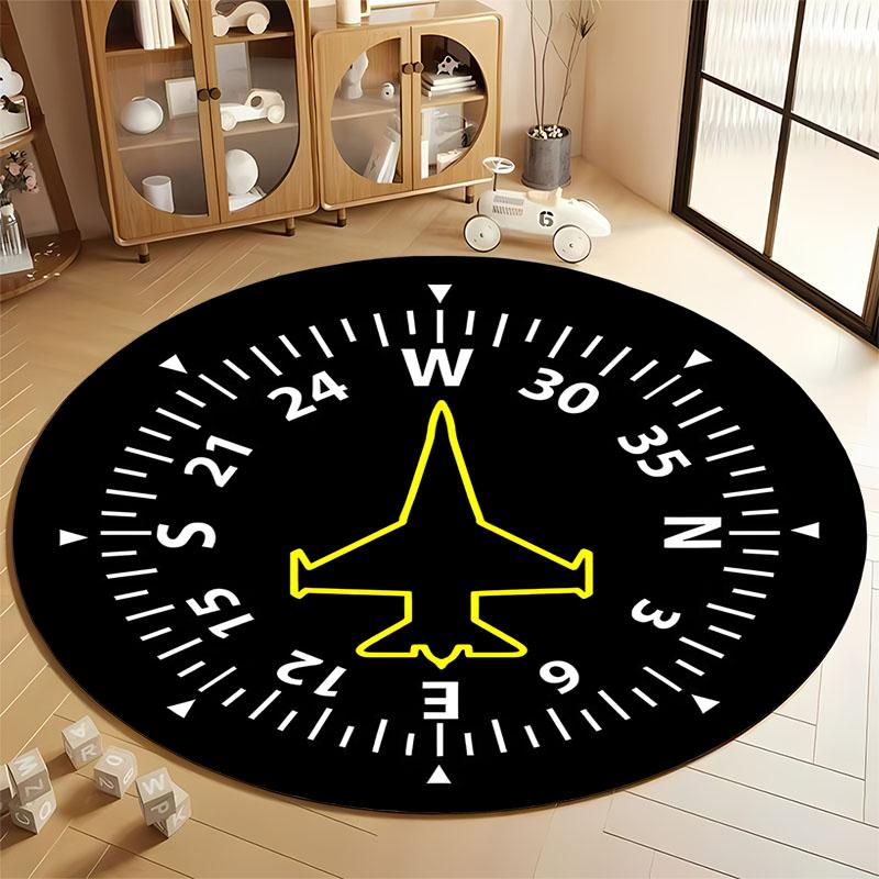 

Airplane Compass Rug for Aviation Enthusiasts Room round carpet for home sofa bedroom, gift Diameter 60cm