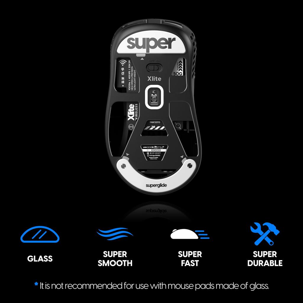 Superglide2 Mouse Feet for Pulsar Xlite V2Xlite V2mini Wireless [Tempered Glass, Rounded Edges, Durable, Low Friction, Super Smooth]