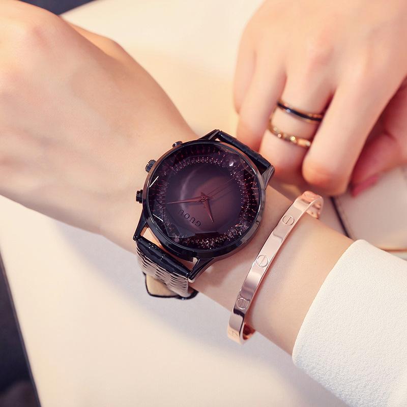 Dámské hodinky Trendy Módní Quartz Hodinky Jednoduché Temperamentní Velký Ciferník Kožené Hodinky