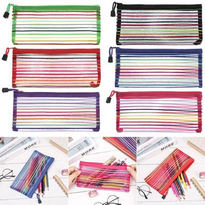 Trousse à Crayons en Nylon à Grille Fermeture Éclair Maillée pour Cosmétiques Maquillage Papeterie Sac à Stylo en Maille pour Rangement Cosmétique