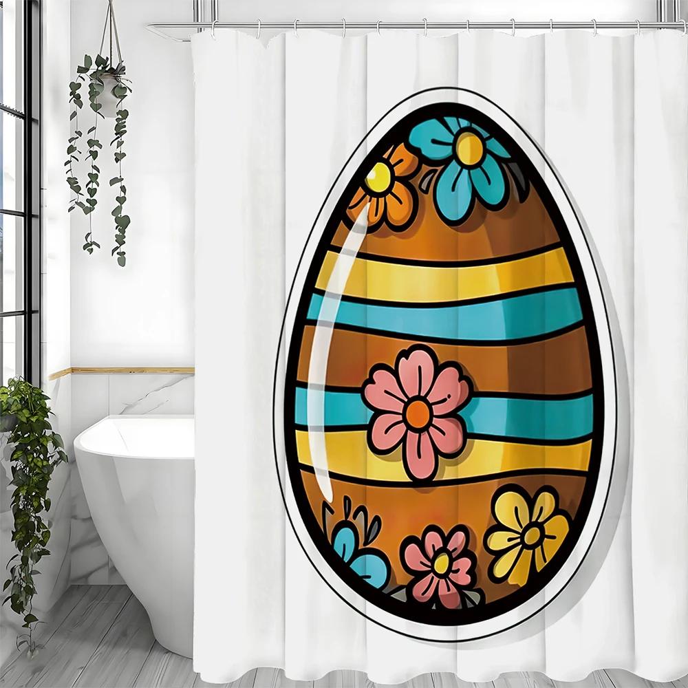 Easter Egg Shower Curtain, Bathroom Decorative Shower Curtain, Waterproof Shower Curtain with Hooks