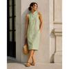 Women Stand Collar Half Button Sleeveless Linen Midi Dress With Side Pockets