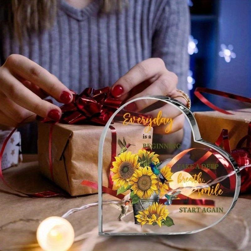 Mom/Bestie Gift: Sunflower Acrylic Plaque (Heart) – Christian Flower Bird Sign – Motivational Home/Table Decor.