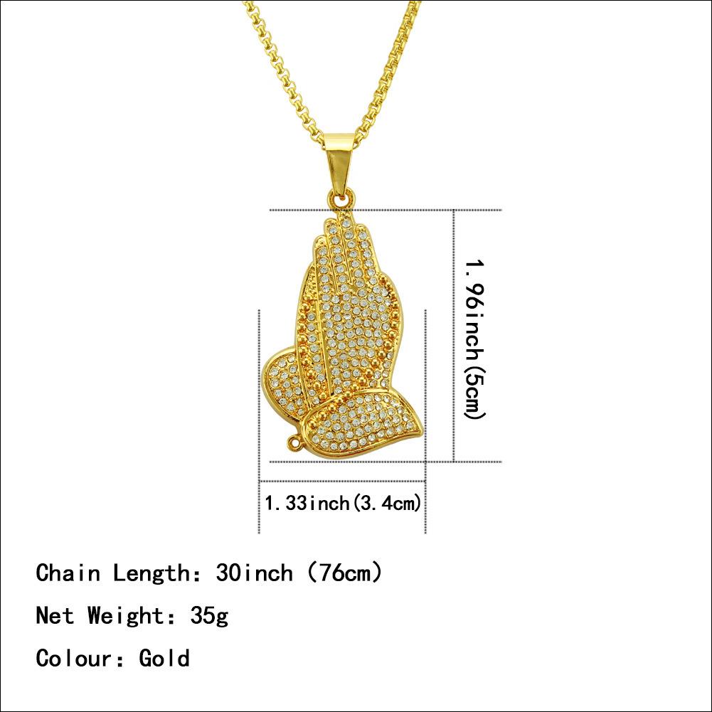 Rap Singer Exaggerates Diamond Studded Prayer Hand Pendant Necklace On European and American Streets