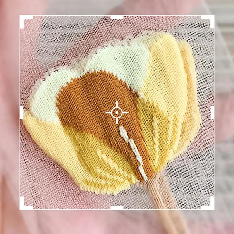 Summer Thin Mesh Stocks for Women Tulip Rose Flower Crystal Glass Silk Socks Korean All-match Light Visible Mid-calf Stocking