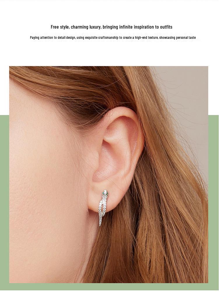 Sterling Silver S925 Snake Earrings with Platinum-Plated Zircon (Model: BSE669)