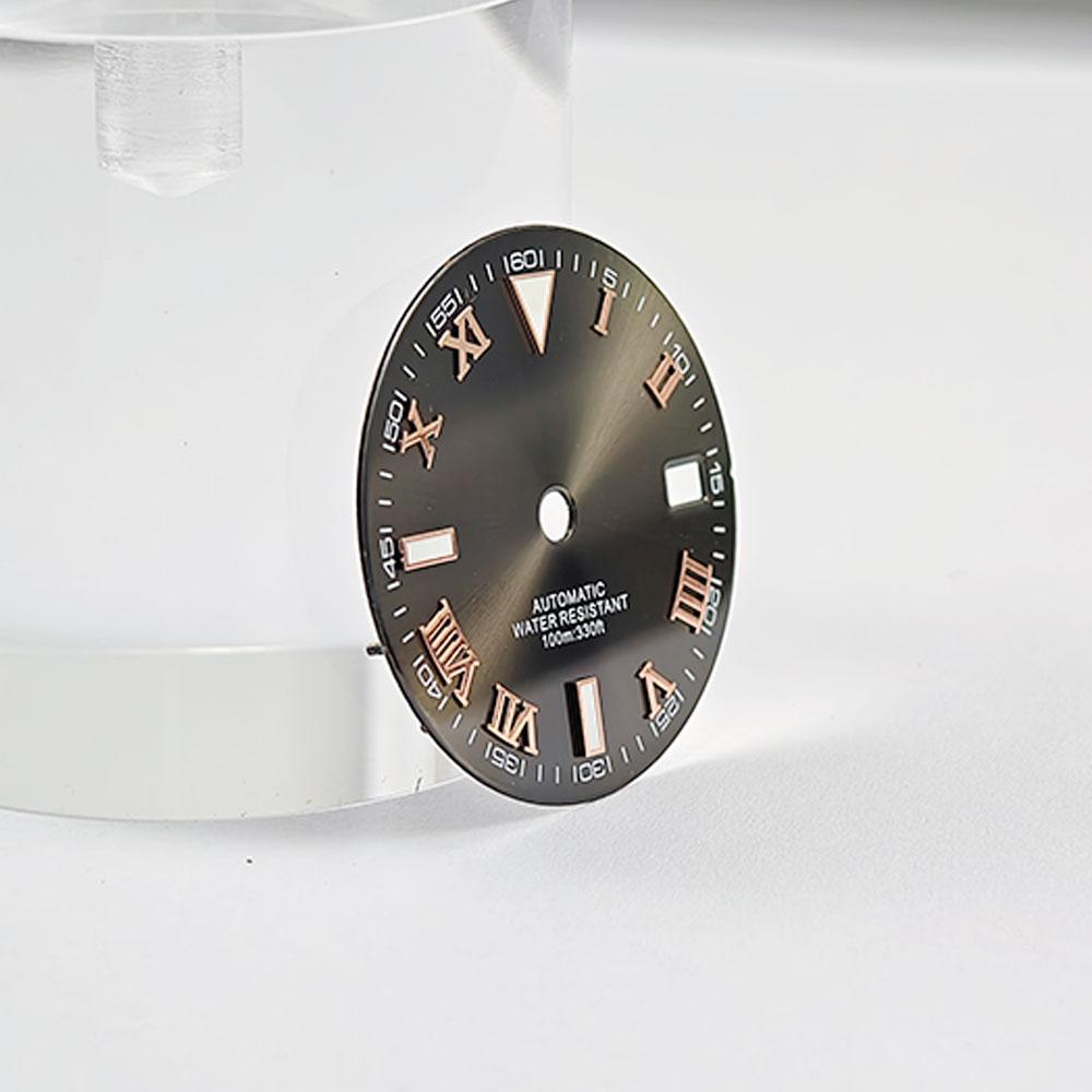 NH35 29mm No Logo Sterile Sunburst Watch Dial For NH35A NH36 Movement Green Luminous Silver/Rose Gold Roman Numeral Nail Dial