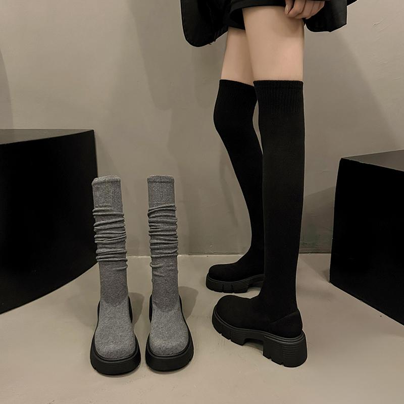 Fashion Design Stretch Fabric Platform High Heels Sock Over-the-Knee Boots Fashion Stretch Slim Long Booties