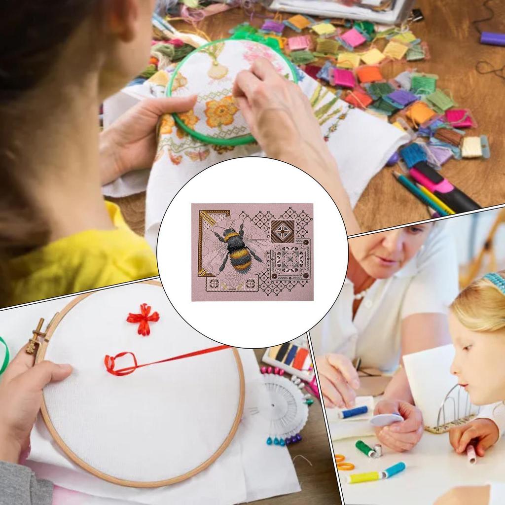 Beginner Embroidery Kit For Adults Embroidered Thread Hoop Needle Scissor Bee Pattern Animal Embroidery Kit For Sewing