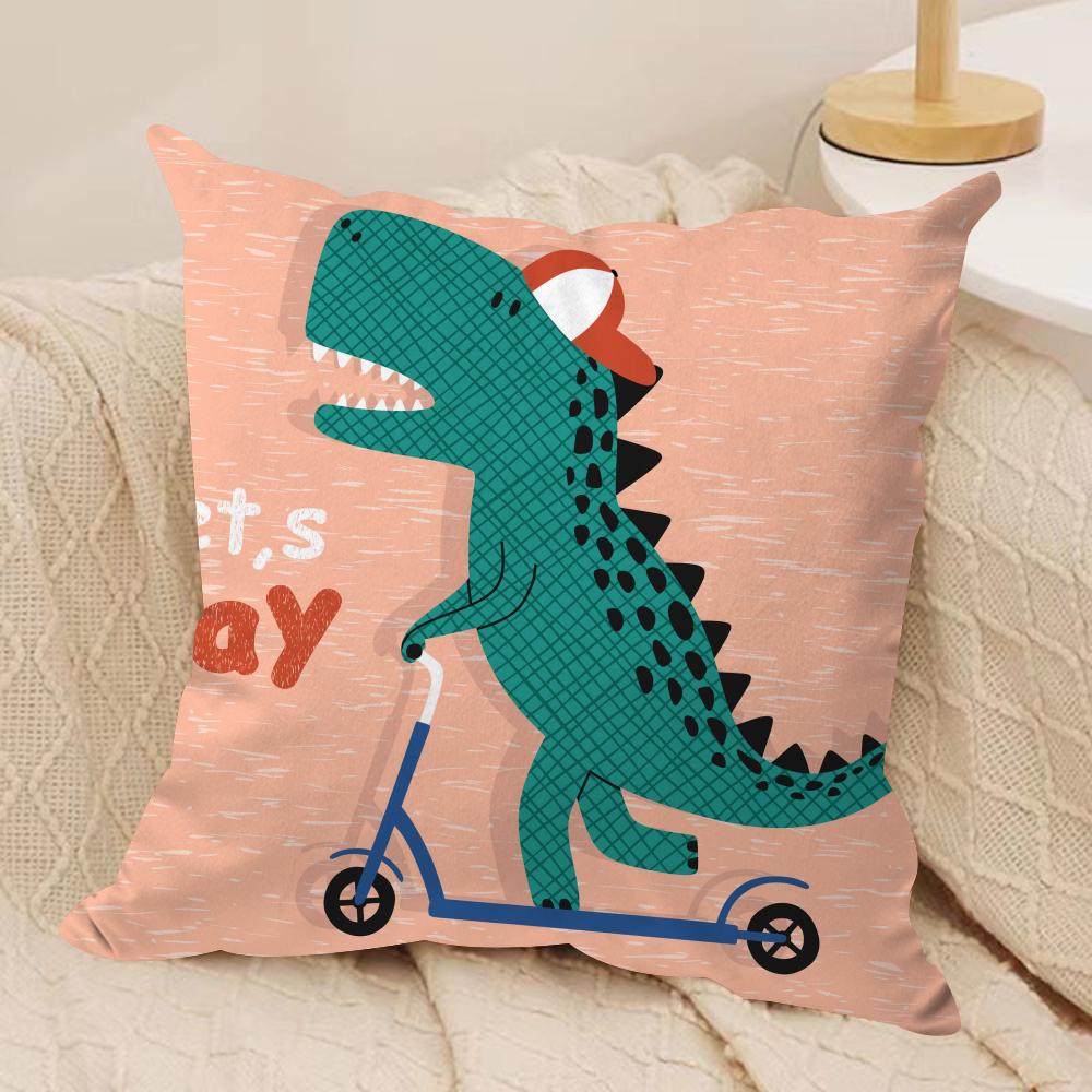 Cartoon Dinosaur Cute Cushion Cover Soft Plush DoubleSided Printed Sofa Pillow Cushion Cover  Cozy AllSeason Decor Gift
