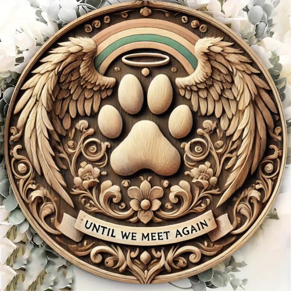 Pet Memorial Wall Art with Angel Wings Paw Print Metal Sign Dog Remembrance Gift 20x20
