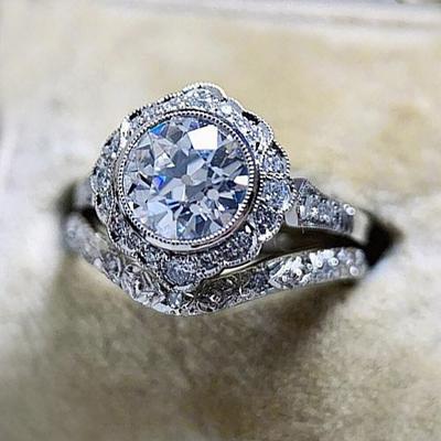 Luxury Wedding Sets Rings for Women Ethnic Style Silver Color Engagement Bands Rings Good Quality New Arrival Jewelry