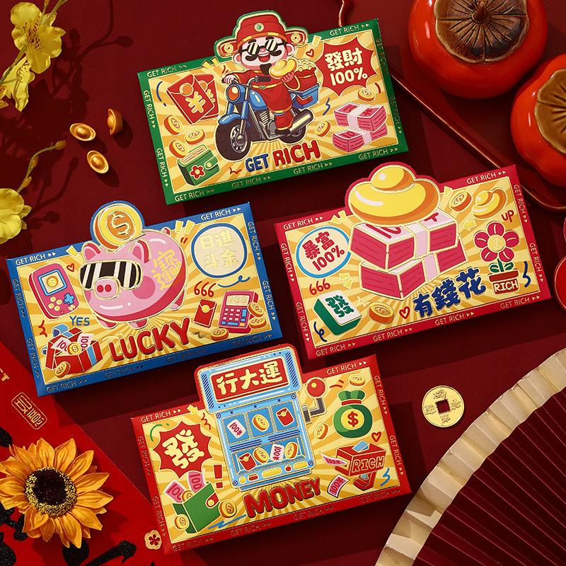 4 Stück Chinesisches Neujahrs Glücks Roter Umschlag 2026 Jahr des Pferdes Hangbao Frühlingsfest Tierkreiszeichen Pferd Rotes Päckchen Neujahrs Geschenk für Kinder