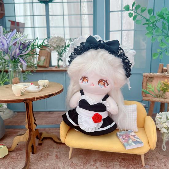 

4Pcs Doll Clothes Set Plush Doll Clothes Maid Design Accessories for 15cm Cotton Dolls Headwear Top Skirt Apron Cute Outfits for Dolls set