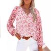2026 New Spring and Autumn Women's V-neck Chiffon Top Lantern Sleeve Floral Casual T-shirt
