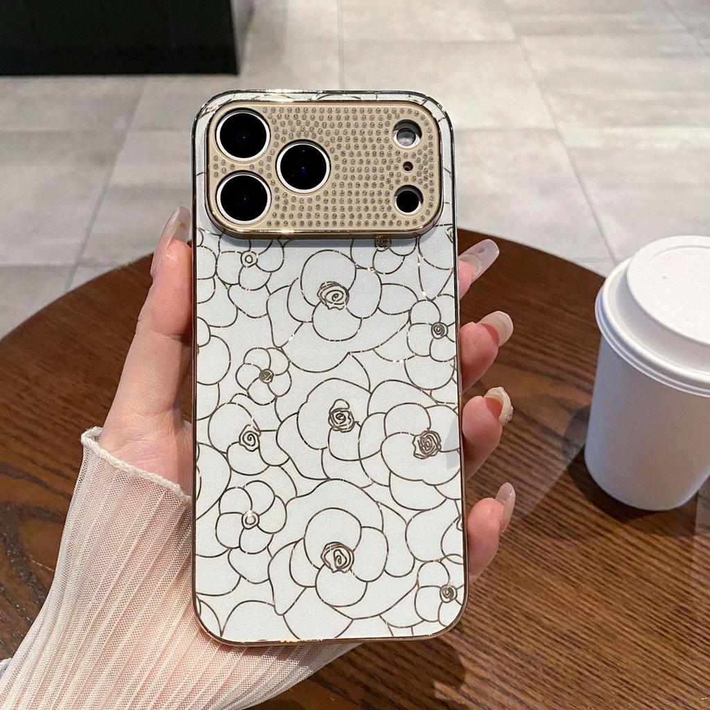 High-End Rhinestone Camellia iPhone 14 Pro Max Anti-Fall Case for Apple 17ProMax