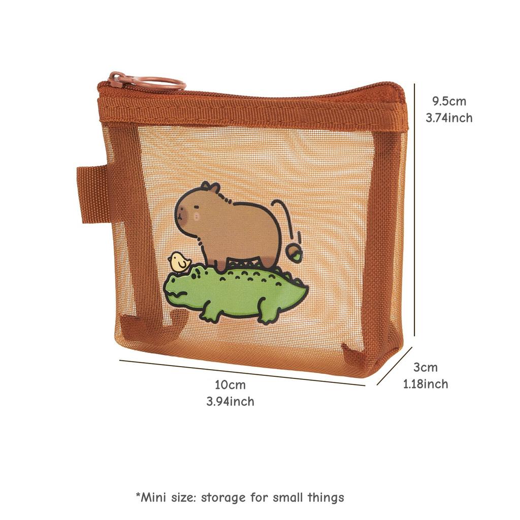 Mini Capybara Mesh Pencil Storage Bag Portable Transparent Pouch for Pens Erasers Cartoon Design Simple Pocket Organizer A7777