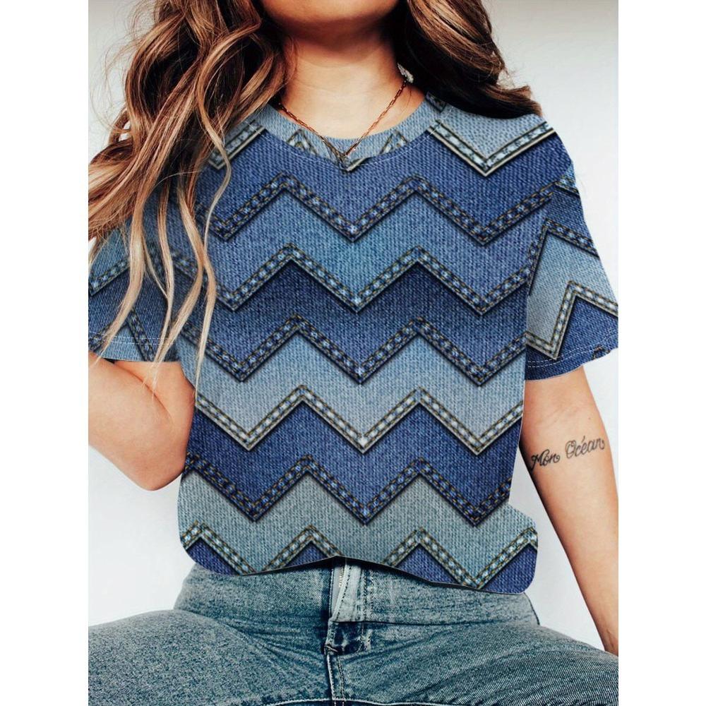 Modisches 3D-Digitaldruck Damen T-Shirt mit Rundhalsausschnitt und kurzen Ärmeln