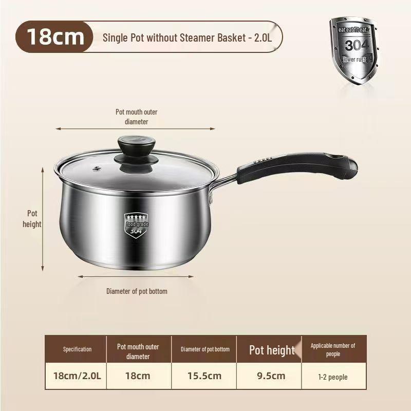 Mini Stainless Steel Milk & Soup Pot with Steamer for Baby Food, Induction Ready