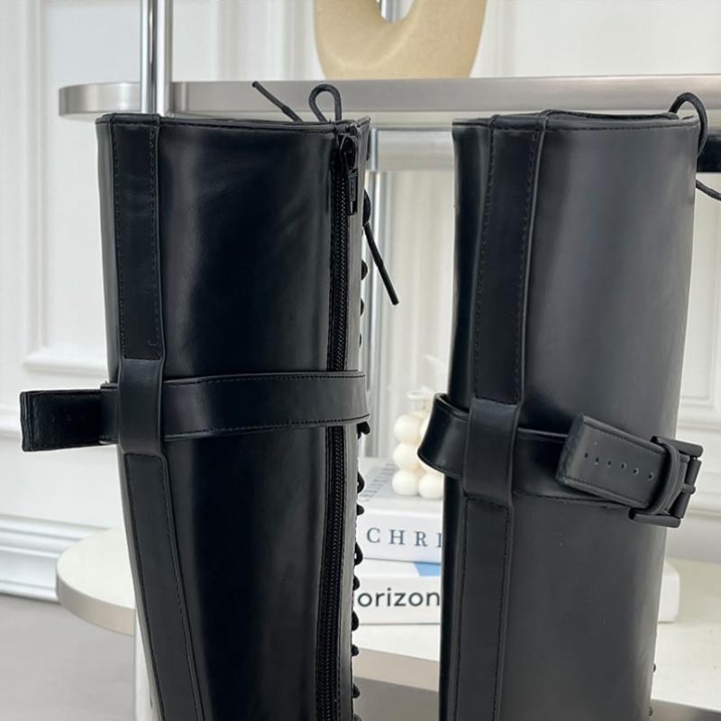 Schmelzendes Braun Damen Moderne Schnürriemen Riemen Lange Stiefel