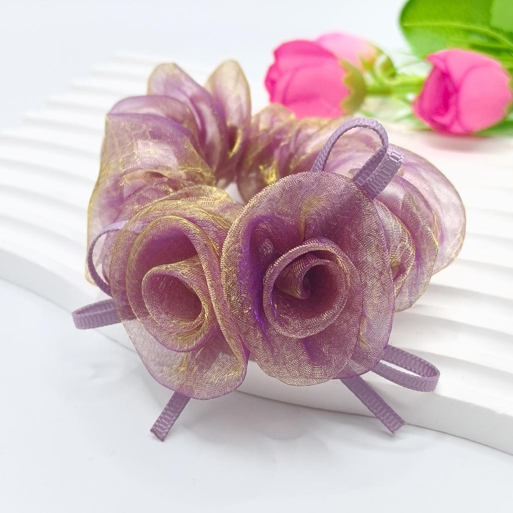 Korean Style High-end Rose Flower Scrunchie Fashionable Floral Hair Accessory Rose Flower Hair Tie Set  Rose Hair Scrunchie