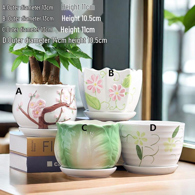 Simple Creative Ceramic Hanging Flower Pot with Tray - Large/Extra Large for Succulents and Green Pothos