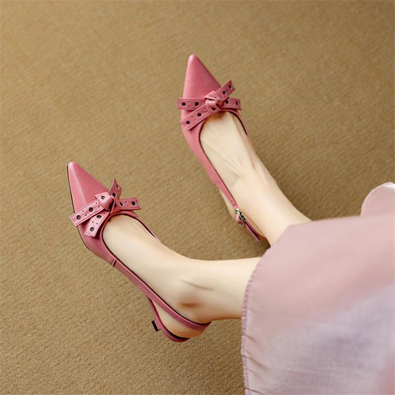 Fashion New Summer Sandals Cover Toe Sandals for Women Split Leather Pointed Toe Sandals Fashion Bow High Heels Office Women Shoes