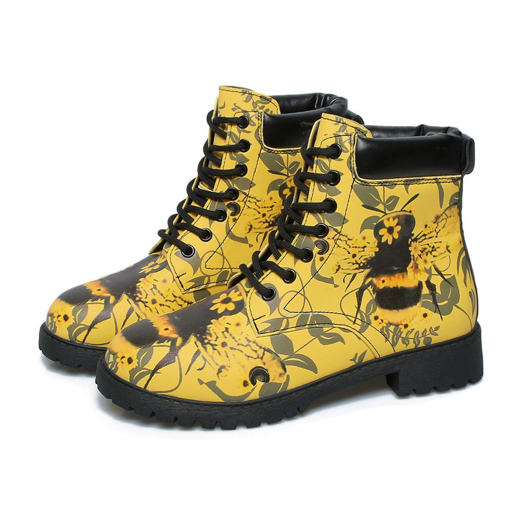 Boots Woman Elegantes Lace Up Low Heel Ankle Botas Mujer Ladies Casual Shoes Retro Round Toe Printing Boot Chelsea Bottes Femmes