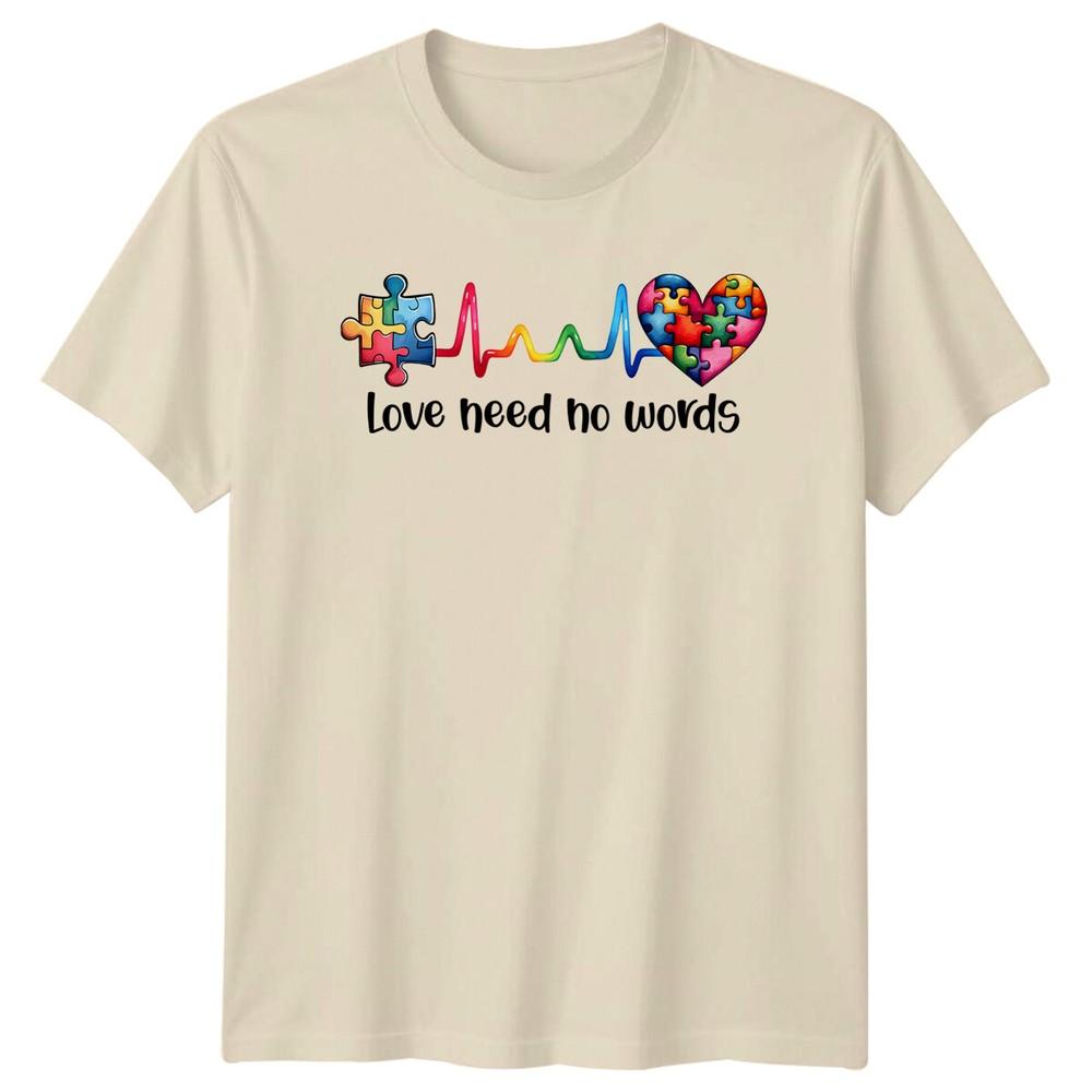 Autism Awareness Love Need No Words Puzzle Heartbeat Graphic TShirt