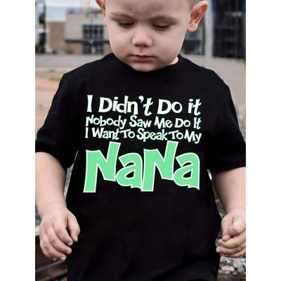 European Sizes I Didn't Do It Print Boy's Short Sleeve T-shirt Breathable Loose Fitting Round Neck Creative Pattern Casual Top